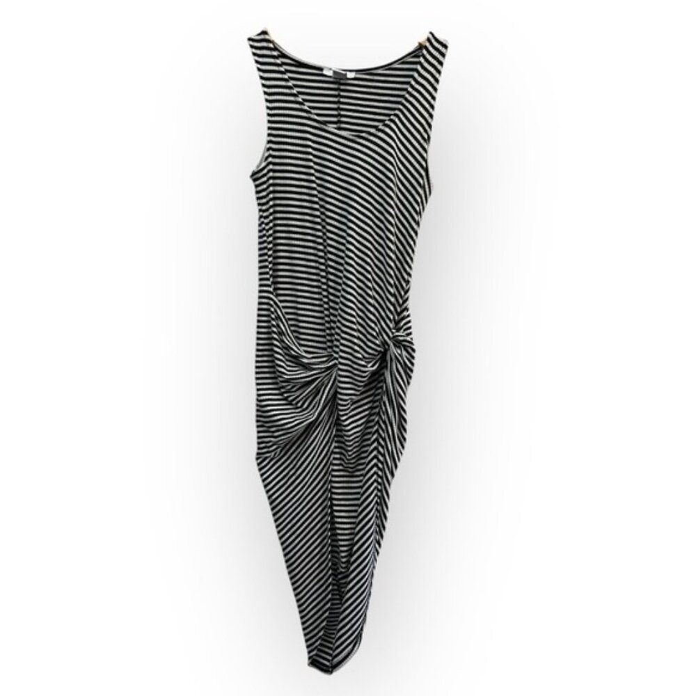 Bar‎ iii Ribbed Knit Black Striped Sleeveless Faux Wrap Dress Size Small Bodycon